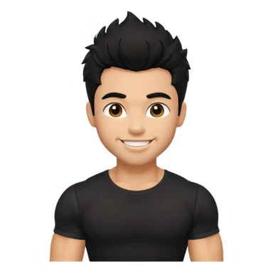 a pretty bratz guy with black hair with big muscles and shaggy hair in a tight black tee sticker