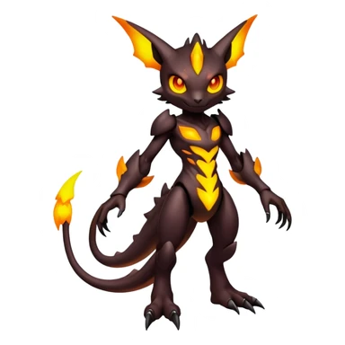 futuristic dark shadowy evil neon-glowing warm-colored Fakémon-Digimon-hybrid-creature (full body) sticker