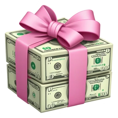money stack wrapped with pink bow sticker