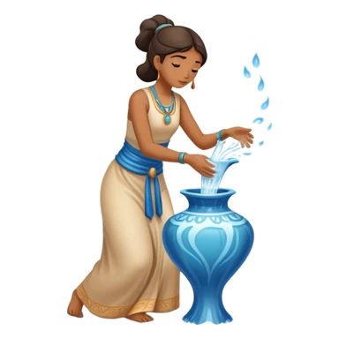 The zodiac symbol Aquarius. A mystical beautiful water bearer, pouring water on the ground from a large, intricate, and arcane vase sticker