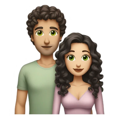 caucasian bald man with green eyes and a caucasian woman with long curly dark hair and brown eyes kissing sticker