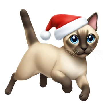 Running Siamese cat wearing a Santa hat  sticker