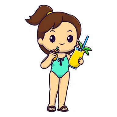 Very tan skinned girl with brown hair wearing a summer outfit sipping a piña colada sticker