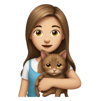 Girl with long brown hair holding a cat sticker