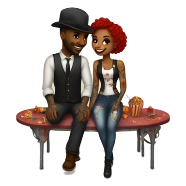 Romantic carnival date for beautiful tattooed couple sticker