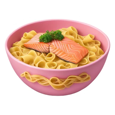 Salmon with bow tie pasta in pink bowl sticker
