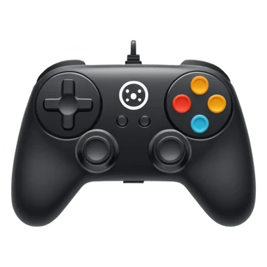 Minimalistic flat vector icon, iOS style, thin black contour on white background. Game controller with a gear symbol. Clean, no text, no shadows sticker