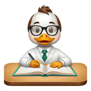 a duck at a table writing a book sticker