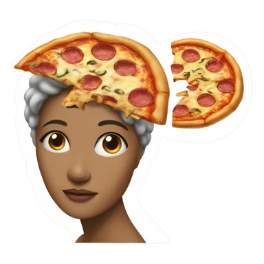 A woman's head and a piece of pizza inside the brain sticker