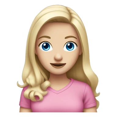 a blue eyed white dark blond hair girl wearing a pink shirt holding a pink iphone  sticker