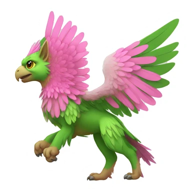 Full-body green gryphon with pink wings and pink tail-feathers sticker