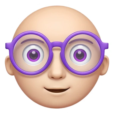 A 3D cartoon lavender-purple round spectacle with thin circular rims, clear lenses, soft shadow, Memoji-style rendering. sticker