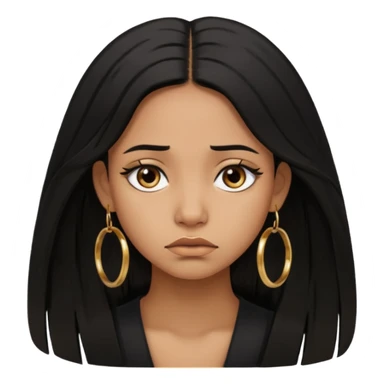 brown girl who has long layered black hair with gold earrings  who is sad sticker