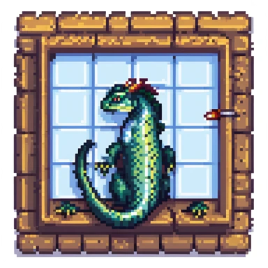 legendary ancient basilisk reptile coiled around the Windows icon, pixel art style sticker