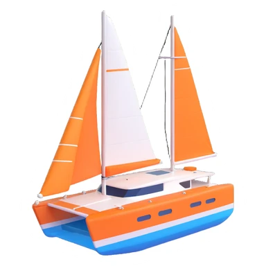 A catamaran with a white background. No wording or lettering on the boat.  sticker