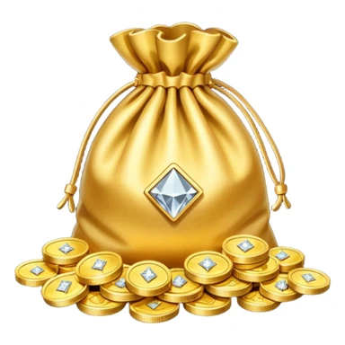 Create an emoji that shows a stack of gold coins, a diamond, and a money bag together. sticker