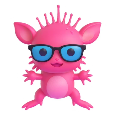 naked full body axolotl with sick drippy glasses, looking cool, fun emoji style sticker
