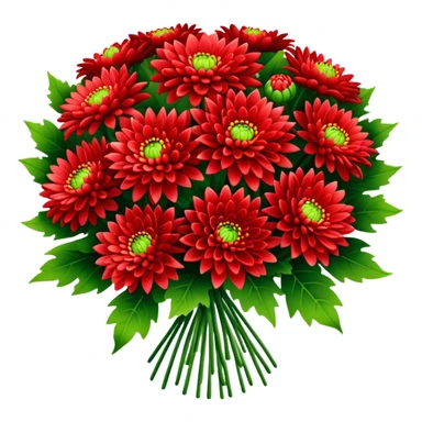 big bouquet Bright Red Chrysanthemum, luxuriant, leaf, bud sticker