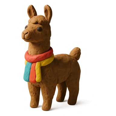 llama in claymation style wearing a colorful scarf with a matte finish sticker