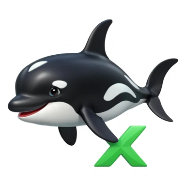 3d Cartoon orca with a green checkmark next to it sticker