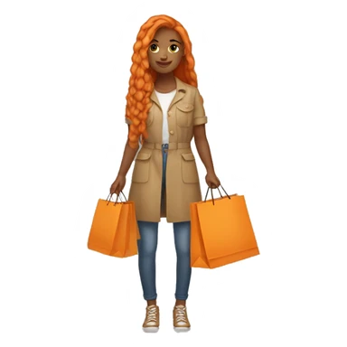 Tan girl with long orange hair wearing cute outfit holding shopping bags sticker
