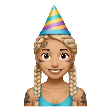 braided and tattoedbraided with lots lots lots of face tattooes and a party hat sticker