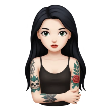 hyper realistic beautiful Pale girl with long black hair arm tattoos sticker