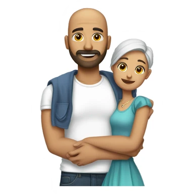 Indian Beard guy with bald head in a tshirt and jeans hand hugging  girl with with a dress  sticker