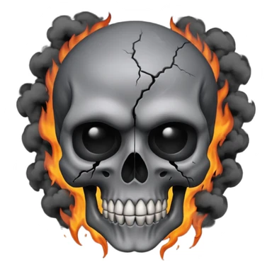 iOS style emoji, dark fantasy skull, cracks, black smoke from eyes, soft light, stylized sticker