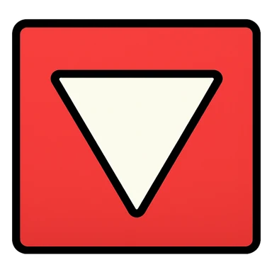 red square with a white equilateral triangle pointing downwards in the center, clean and geometric, minimal and bold, flat design, simple and modern sticker