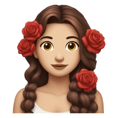 Beautiful, rose, red, flowers in hair, long dark brown hair, white fair skin sticker