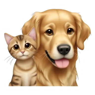 Golden retriever and smaller dark brown tabby cat sticker