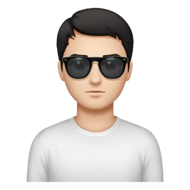 Парень в белом лонгсливе и черных прямоугольных очках солнцезащитныхс короткой стрижкой на бок темные волосы черный фон sticker