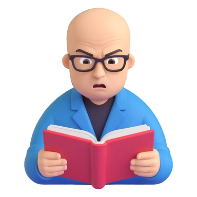 Angry bald man reading sticker