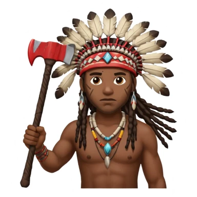 Black American man dark brown with dreads with a American Indian headdress throwing a axe sticker
