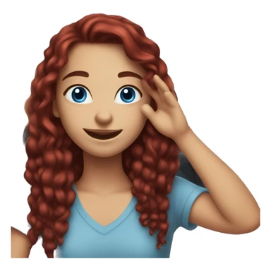 smiling girl in car selfie with dark red hair and blue eyes sticker