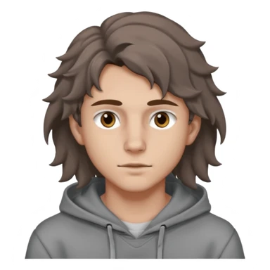 18 year old boy siren eyes good jawline with grey hoodie and long brown wavy wolf cut hair sticker