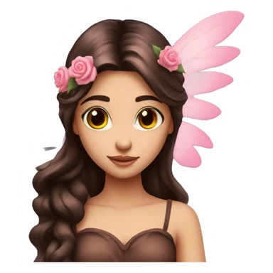 Beautiful, rose, fairy, pink, flowers in hair, long dark brown hair, big wings, fair skin sticker