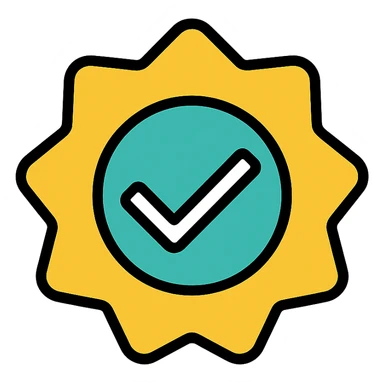 star-shaped verified badge icon with checkmark, color outline style sticker