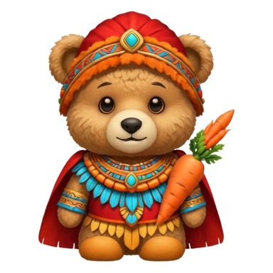 teddy bear Upper, wearing red mayan ancient custome, with carrot half body sticker