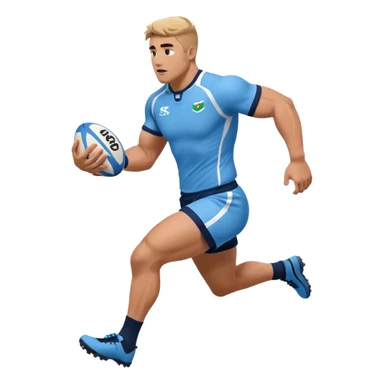 A rugby player running with the ball in sky blue kit & Navy shorts sticker