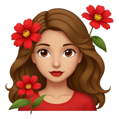 Olive brown eyed women with long wavy hair red flower background red top sticker