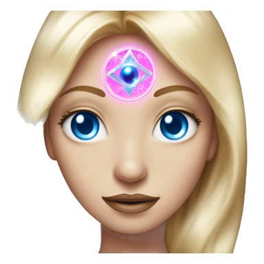 magical diva with thin pink andromedan face long blonde hair and blue eyes glowing third eye sticker