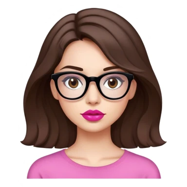joven mujer de cabello por los hombros medio risado castaño, ojos marron oscuro, blanca, con gafas negras. labios rosados  sticker