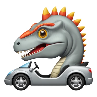 Dinosaurio  gris subido en un carro blanco tecnológico con lentes de realidad virtual sticker