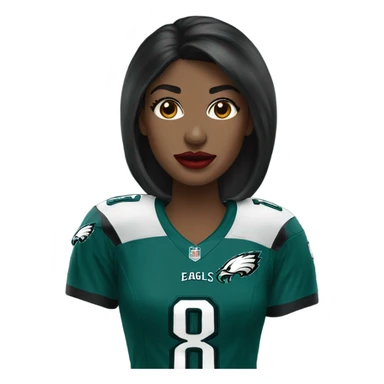 female dark hair red lips wearing Philadelphia Eagles jersey sticker