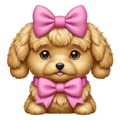 Golden maltipoo dog with pink bow k bow that is very poise sticker