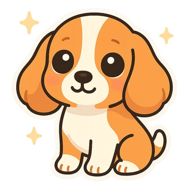cute English cocker spaniel dog sticker, big expressive eyes with glossy highlights, rounded floppy ears, smooth orange-brown and white fur, kawaii cartoon style, soft shadows, clean outlines, shiny surface, highly detailed, vibrant colors, ultra adorable, puppy face, joyful and heart-melting expression, isolated on transparent background sticker
