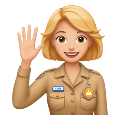 happy woman giving waving an access badge sticker