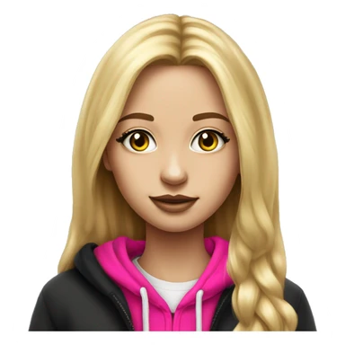 Pretty girl with long eyelashes and blonde long hair girl wearing a black hoodie with hot pink logo on the front drawing hypperrealistic  sticker